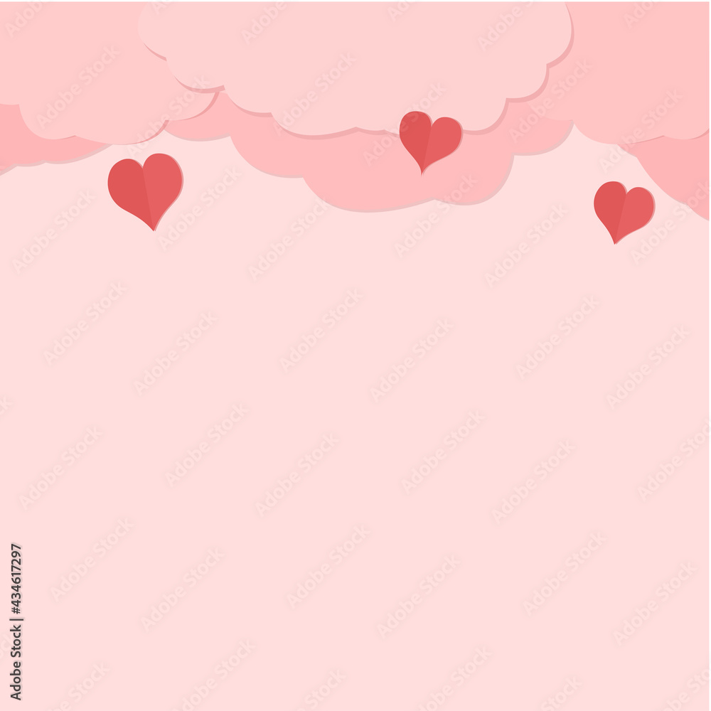 hearts in clouds and pink background