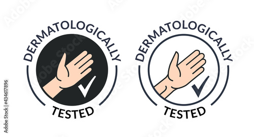 Dermatology hand tested logo icon. Antibacterial hypoallergenic clean gel test label