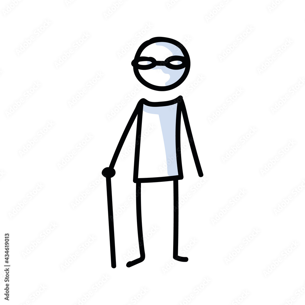 Drawn stick figure of senior old man. Elderly grandfather illustrated