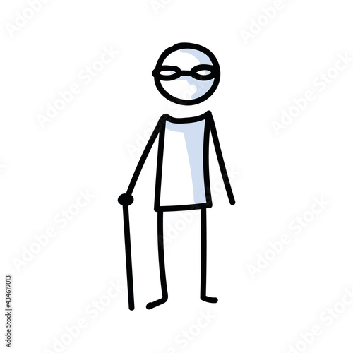 Drawn stick figure of senior old man. Elderly grandfather illustrated vector sketchnote.