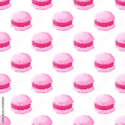 Macaron pattern pixel art. Seamless pattern. Pixel art Macaron pattern. Valentine's Day.