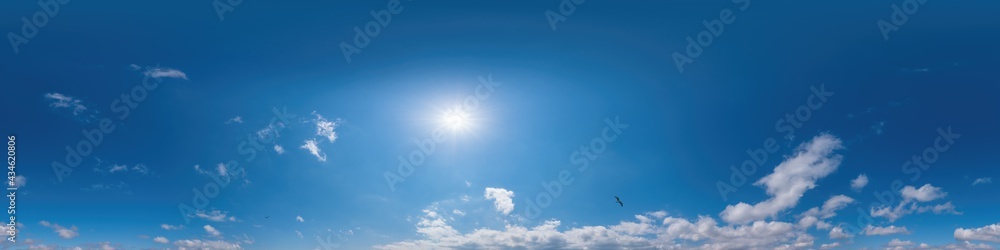 Blue sky panorama with Cirrus clouds in Seamless spherical equirectangular format. Full zenith for use in 3D graphics, game and editing aerial drone 360 degree panoramas for sky replacement. Blue sky panorama with Cirrus clouds in Seamless spherical equirectangular format. Full zenith for use in 3D graphics, game and editing aerial drone 360 degree panoramas for sky replacement.