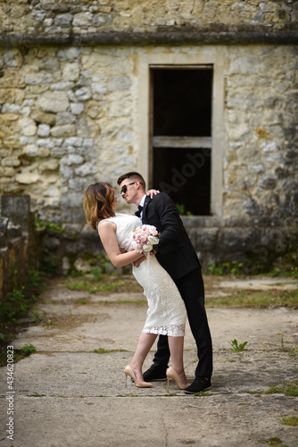 Beautiful wedding couple, Luxury married wedding couple, bride and groom posing in old city