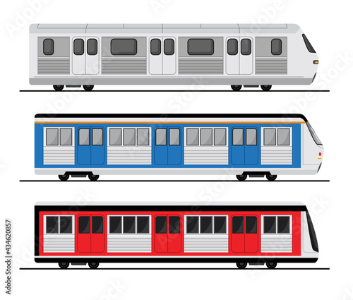 Subway train set illustration, tube station flat train icon. Underground metro vector