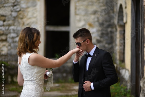 Beautiful wedding couple, Luxury married wedding couple, bride and groom posing in old city