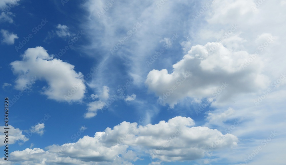 Panoramic view of blue sky with beautiful fluffy clouds Panoramic view of blue sky with beautiful fluffy clouds