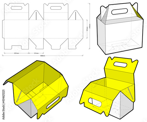 Cake Box with handle and Die-cut Pattern. The .eps file is full scale and fully functional. Prepared for real cardboard production.