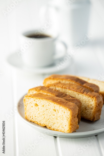 Sliced sponge dessert. Sweet sponge cake.