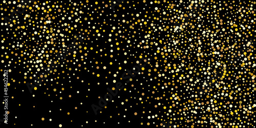 Golden point confetti on a black background. Luxury festive background. Decorative element. Element of design. Vector illustration  EPS 10.