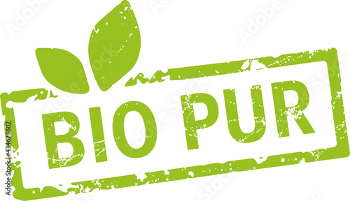 grüner Stempel Bio pur mit Blättern