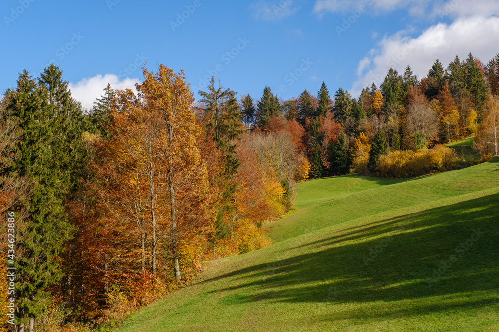 Skofja Loka hills in autumn in Slovenia