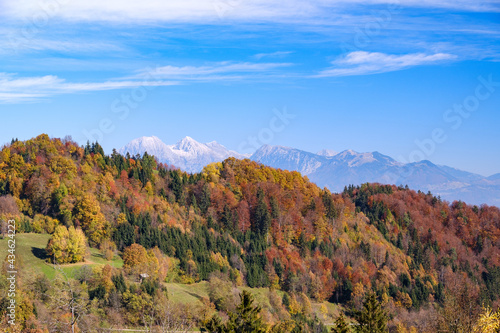 Skofja Loka hills in autumn in Slovenia