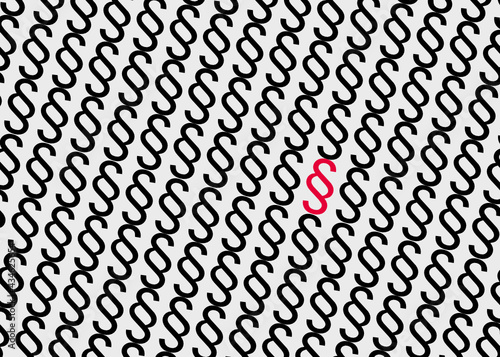 Diagonal angeordnete schwarze Paragraphen von denen eines in rot hervorgehoben ist