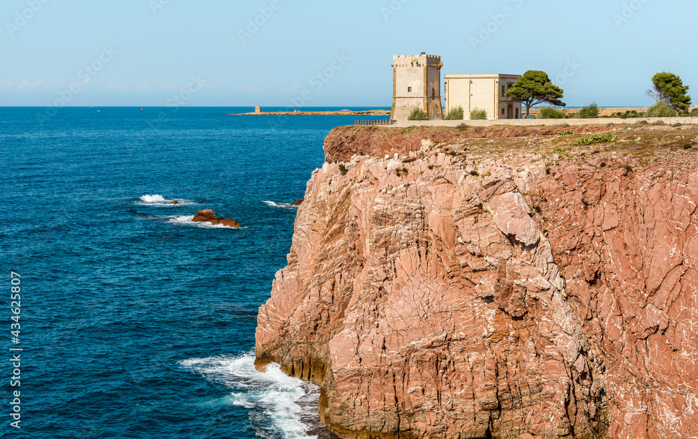The Tower Alba or Tower of Cala Rossa, is a defense tower on the coast of the Mediterranean sea in Terrasini, province of Palermo, Sicily, Italy