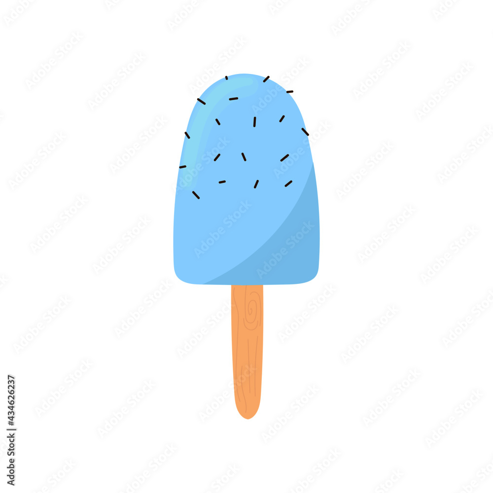 cold blue ice cream on a stick with chocolate chips on a white background. sweet treat in the summer heat cold blue ice cream on a stick with chocolate chips on a white background. sweet treat in the summer heat