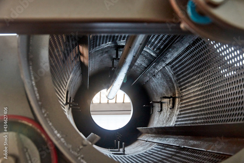 inside view of the drum screen for sifting sand and stones in gold mining