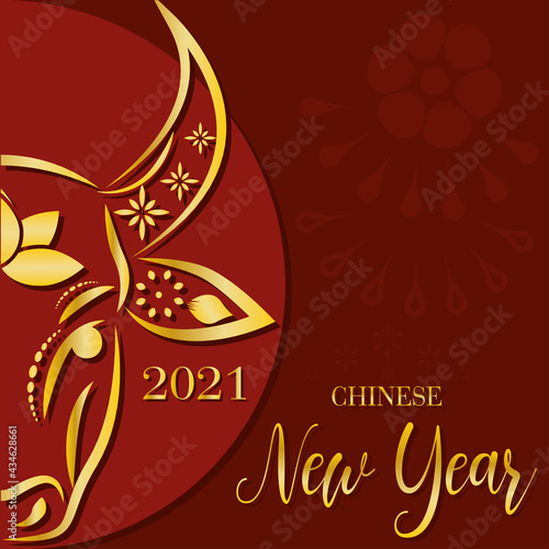 Chinese new year 2021 card Ox Vector illustration