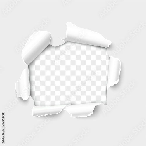 Hole paper torn edges realistic vector 3D illustration over transparent background