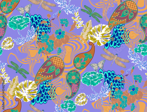 Fantastic flowers. Seamless abstract pattern. Vector illustration. Suitable for fabric  mural  wrapping paper and the like