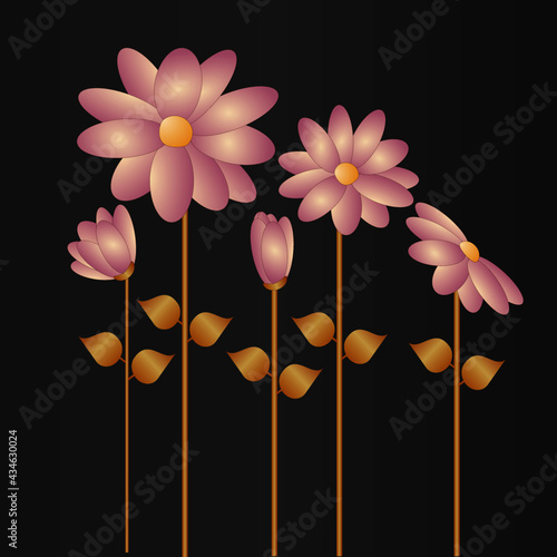 Pink and gold flowers vector on grey background with copy space.