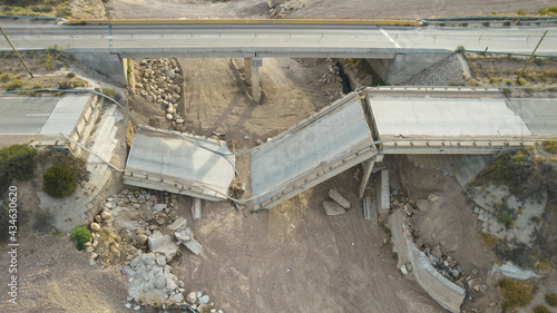 aerial photo of destroyed bridge