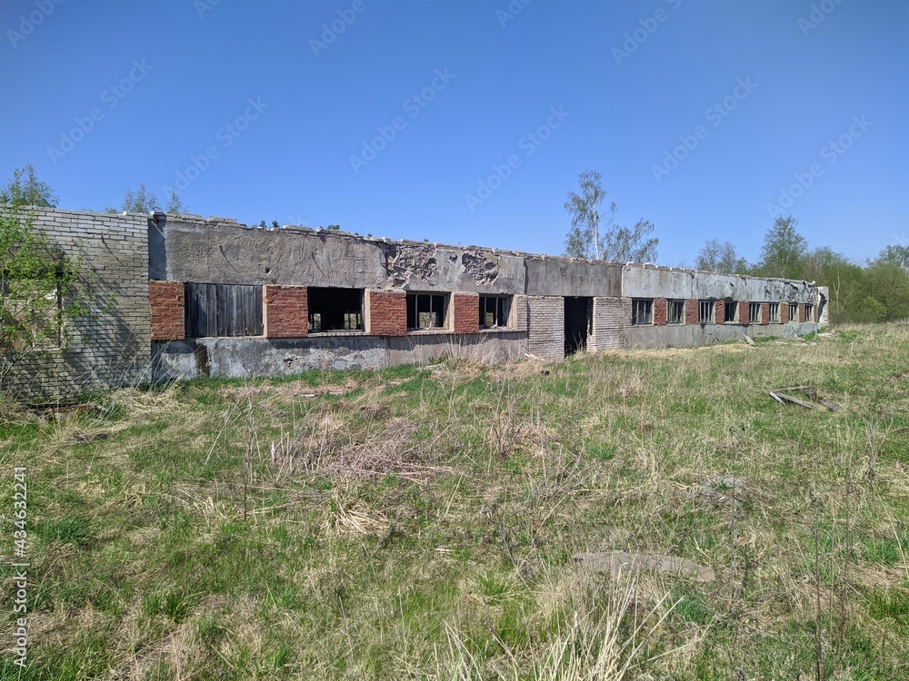 old ruined and abandoned farm outside view at daytime old ruined and abandoned farm outside view at daytime