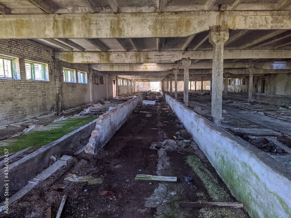 old ruined and abandoned farm inside view old ruined and abandoned farm inside view