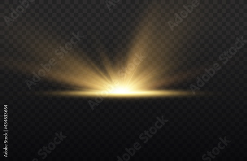 Star explosion, yellow glow lights sun rays.