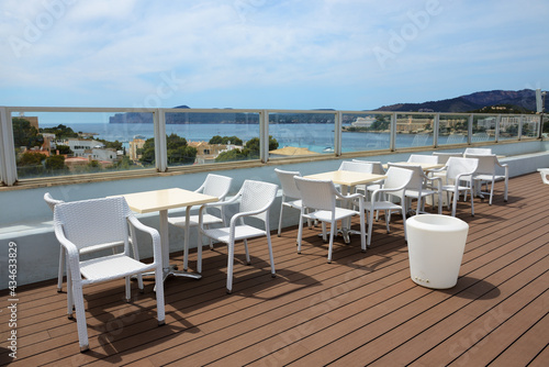 The sea view outdoor restaurant at luxury hotel  Mallorca  Spain