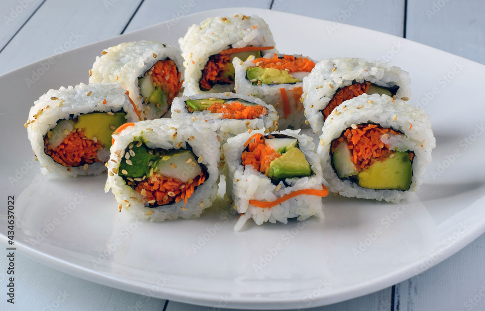garden roll sushi arranged on a plate garden roll sushi arranged on a plate