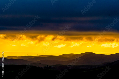 Silhouette of Hills at Sunset, Clouds, sunrise