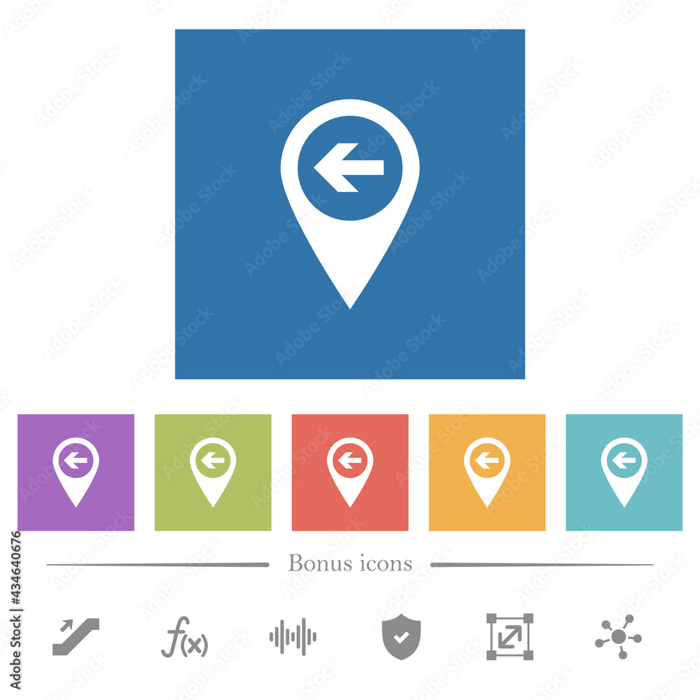 Previous target GPS map location flat white icons in square backgrounds Previous target GPS map location flat white icons in square backgrounds