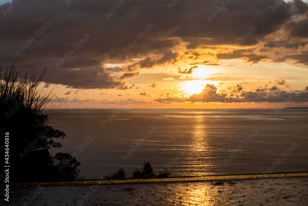 View of sunset on the Pacific coast of Manuel Antonio