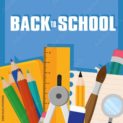 Back to school poster with school supplies Vector illustration