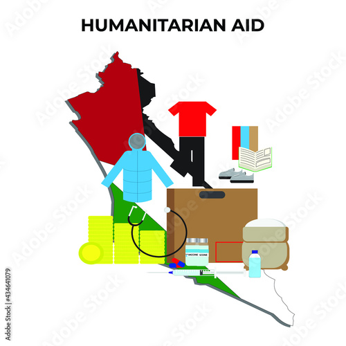 A vector of humanitarian aid from to Palestine. Aid consist of food, medical supply, clothes, money, education and expertise.