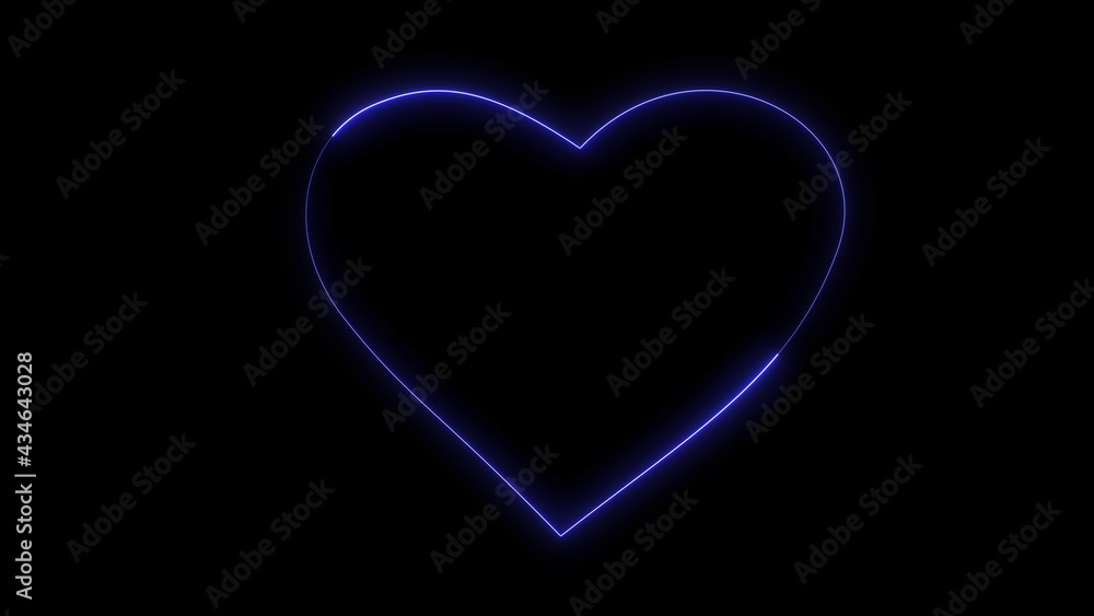 3D rendering glow effects of the contour of the heart on a black background. Neon design elements 3D rendering glow effects of the contour of the heart on a black background. Neon design elements
