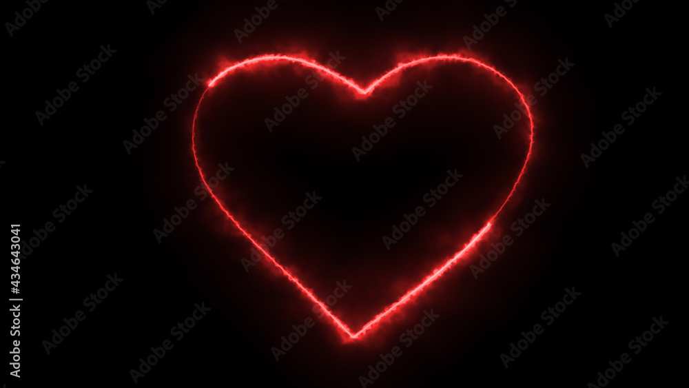 3D rendering glow effects of the contour of the heart on a black background. Neon design elements 3D rendering glow effects of the contour of the heart on a black background. Neon design elements