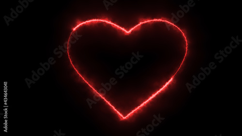 3D rendering glow effects of the contour of the heart on a black background. Neon design elements