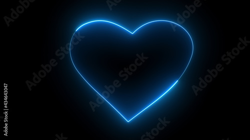 3D rendering glow effects of the contour of the heart on a black background. Neon design elements