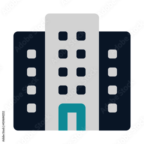 icon office building using flat style and blue color dominate
