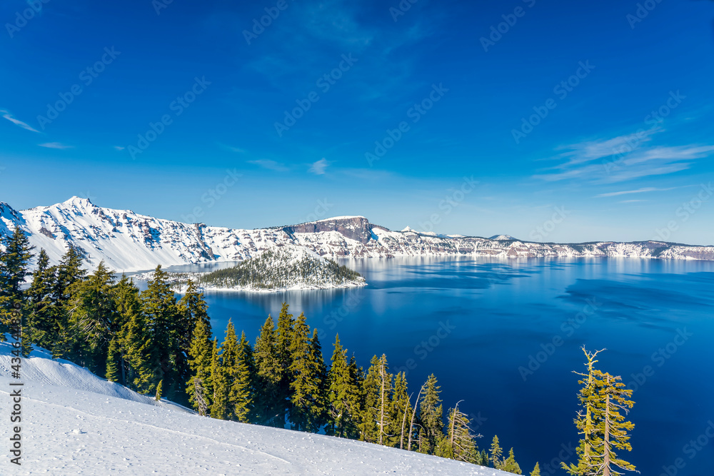 Crater Lake in the Winter in the Snow, Island