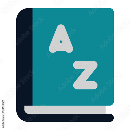 icon book to study language and alphabet using flat style and blue color dominate