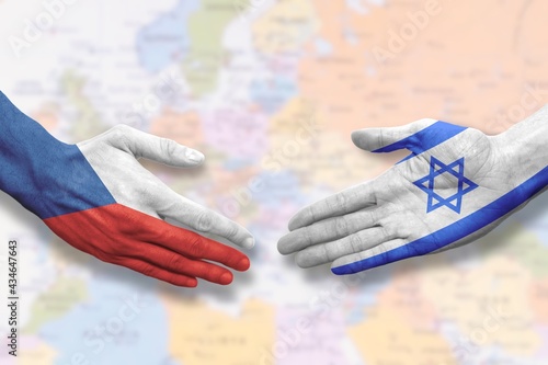 Israel and Czech Republic - Flag handshake symbolizing partnership and cooperation