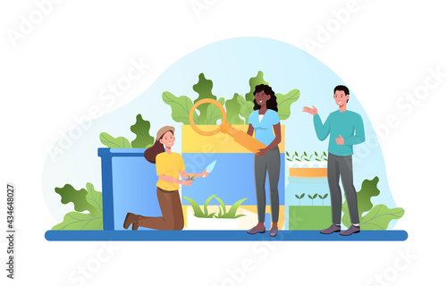 Male and female characters are using eco tips together