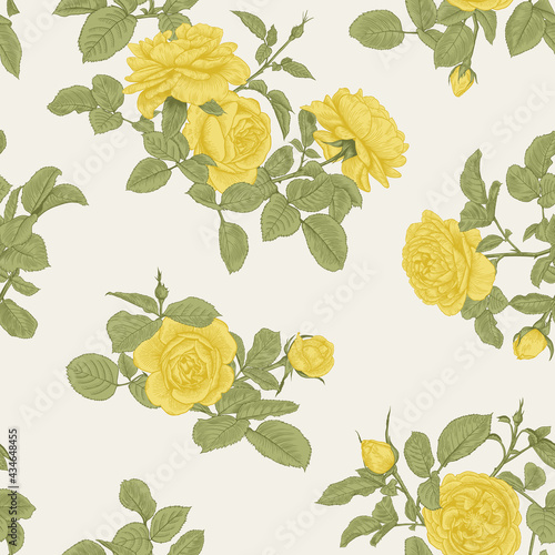 Summer print with yellow roses.