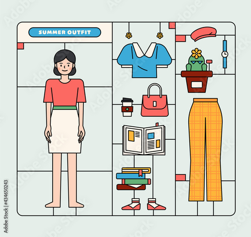 Women's Summer Fashion Full Set. 
 flat design style minimal vector illustration.