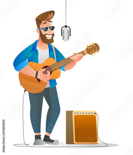 Singer man character with acoustic guitar illustration