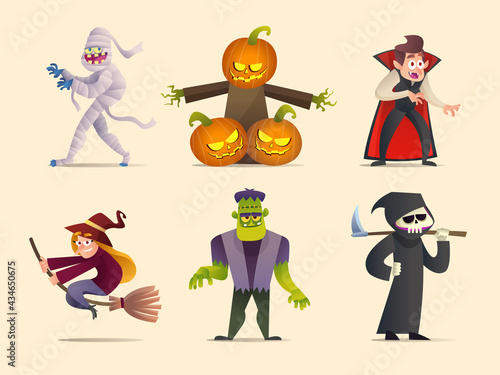 Set of halloween characters collection cartoon illustration