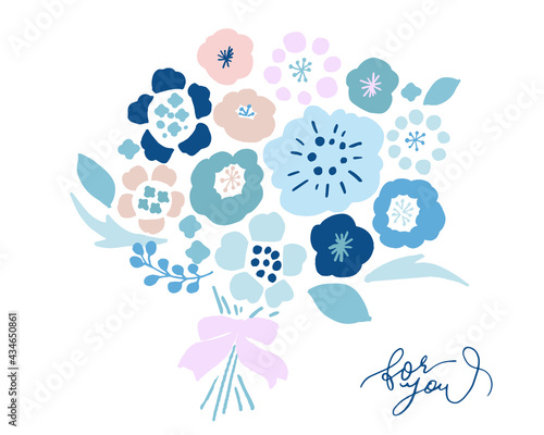 北欧風夏カラーの手描き草木花束イラスト