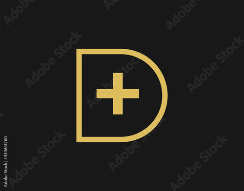 D Letter Initial Medical cross Logo Design Template. Business, Company, Corporate, Medical Icon Line Art Vector
